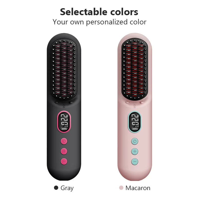 Cordless Portable Hair Straightener Brush with 9600mAh Battery & USB-C Charging Anti-Scald Comb for Travel