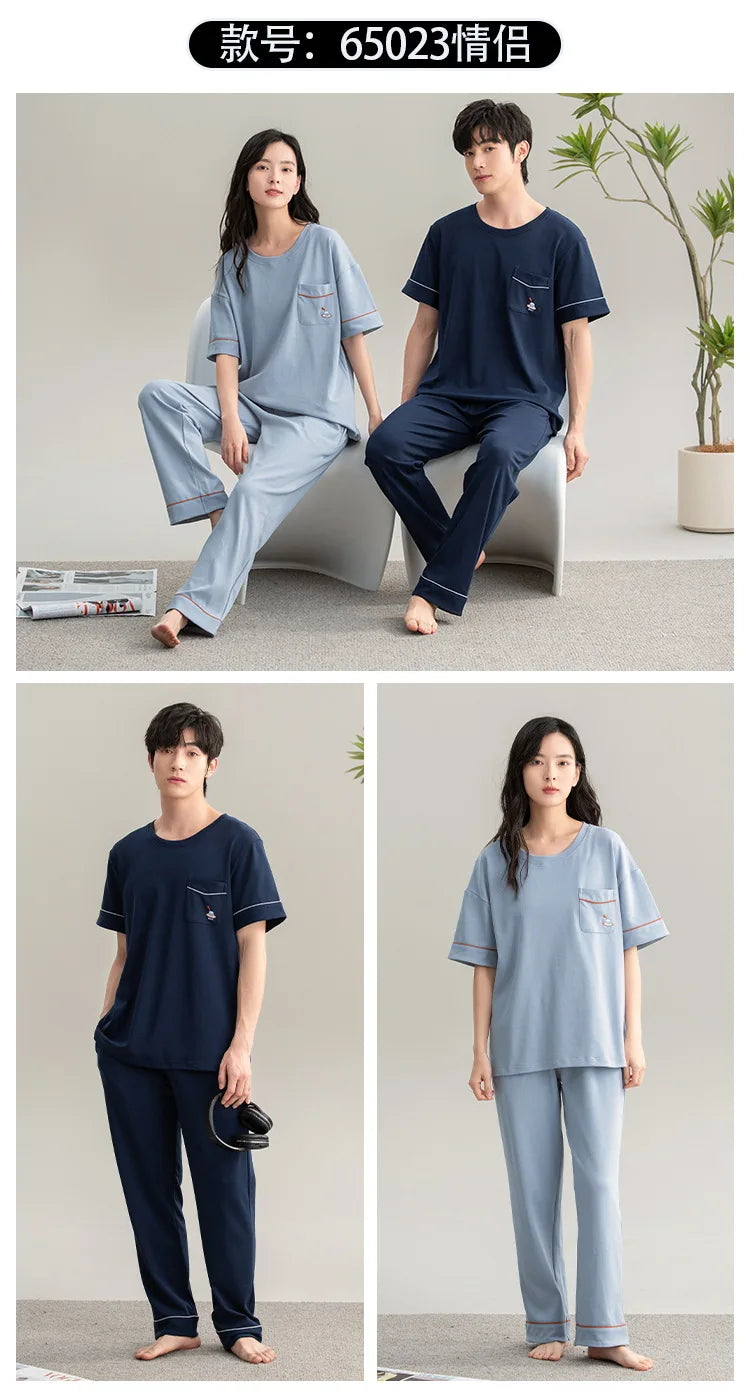 Couple Pajamas Summer Cotton Short Sleeve Trousers Sleepwear men's women's 2024 new simple loungewear pijama feminino Hombre