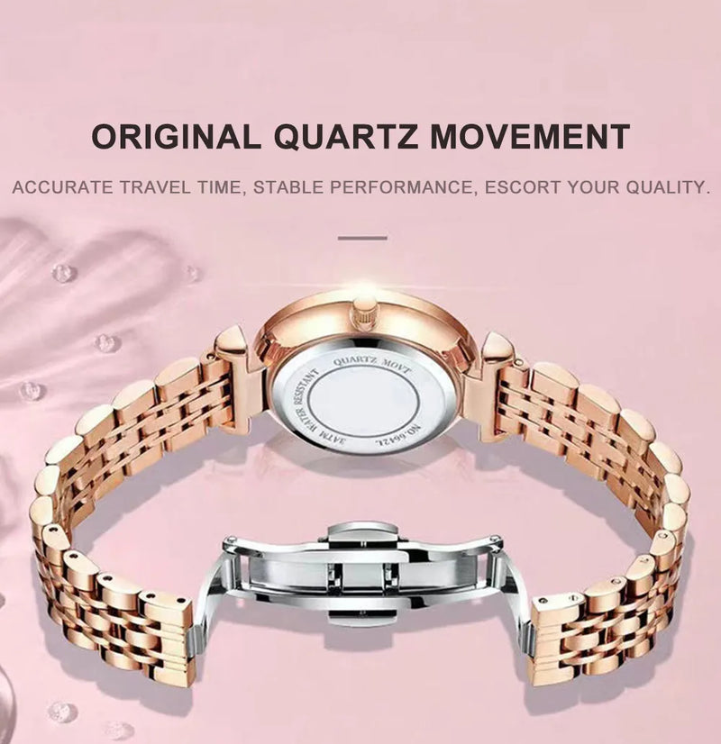 POEDAGAR Reloj de pulsera de lujo para mujer, elegante reloj de acero inoxidable resistente al agua para damas, relojes de cuarzo con diamantes para mujer, Reloj