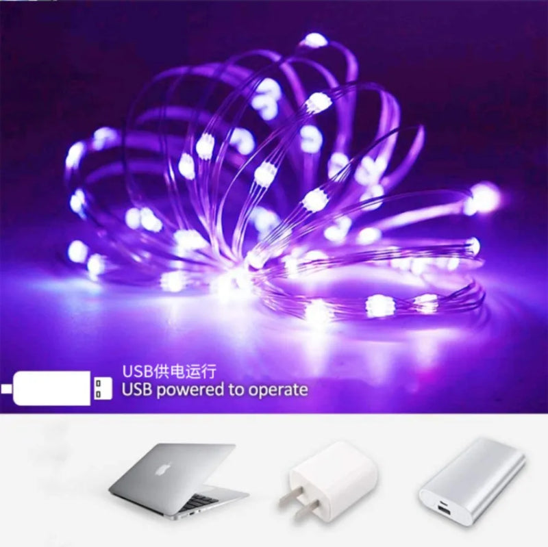 Guirnalda de luces LED USB de 1 m, 10 m o 20 m con alambre de cobre y plata, resistente al agua, para decoración de fiestas de bodas y Navidad