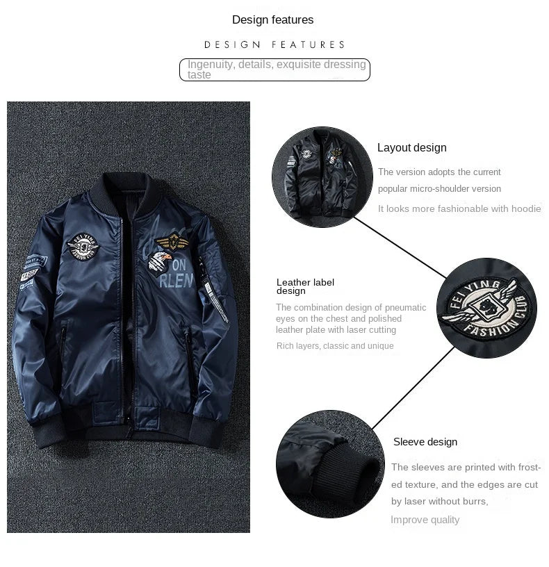 Coat Men's Air Force Pilot Jacket MA1 Autumn/Winter Baseball Suit Trendy Brand Double Sided Thickened Large