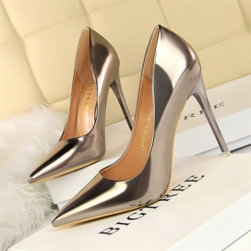 Women Metallic Leather Pumps 7.5cm 10.5cm High Heels Lady Stiletto Low Heels Wedding Bridal Silver Gold Sparkly Quality Shoes