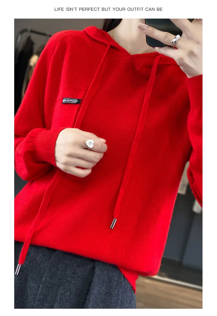 Autumn Winter Women Sweater 2024 Long Sleeve Hooded Pullovers Fashion Korean Knit Hoodie Sweaters Casual Warm Bottoming Jumper