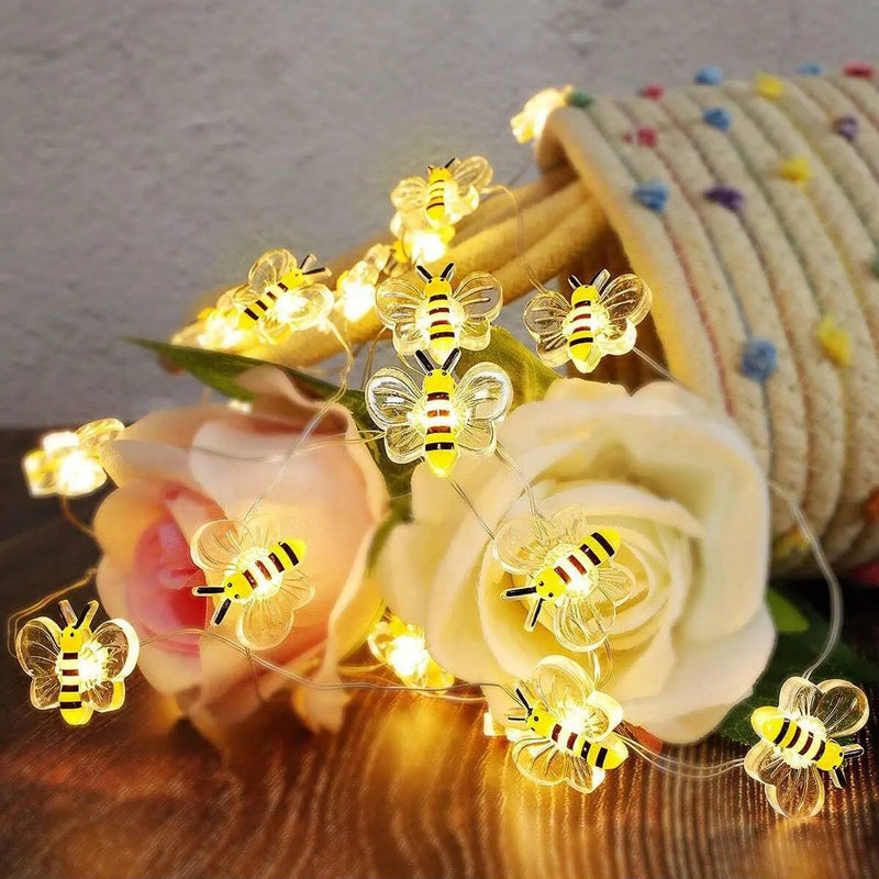 20 luces de hadas de abejas con USB, funciona con pilas, cadena de luces decorativas para dormitorio, plantas, patios, fiestas, bodas y Navidad