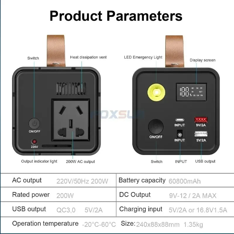 200Wportablepower bank large capacity lithium iron phosphate battery solar generator outdoor campingtravelemergency power supply