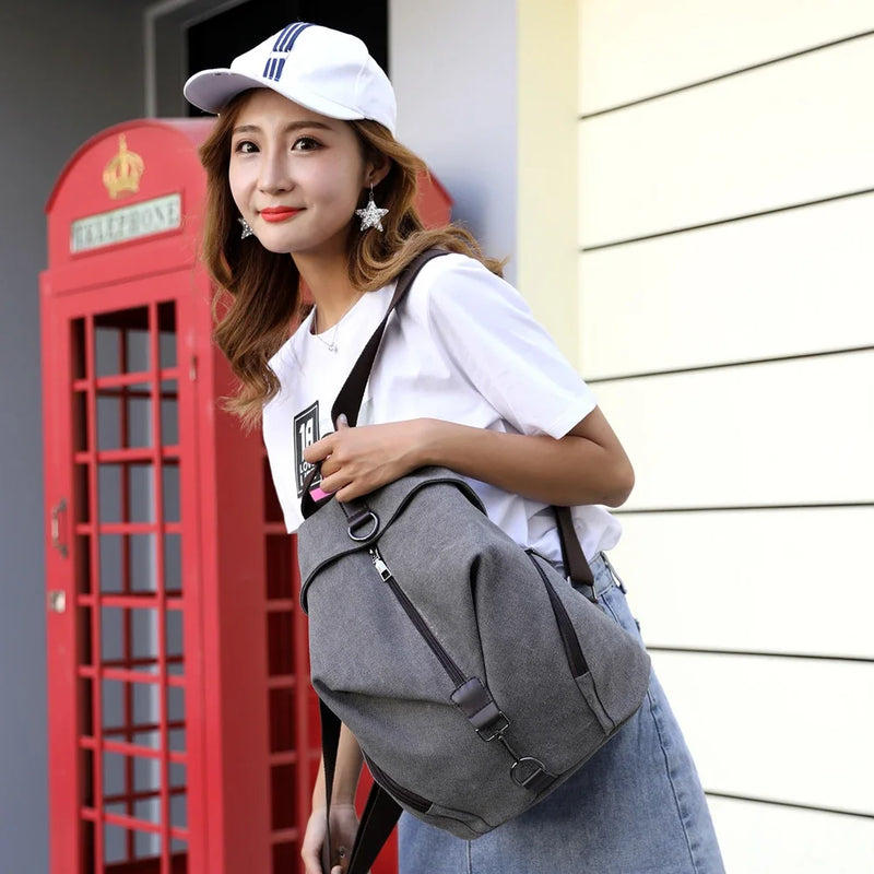 Fashion Canvas Female Backpack Multifuction Casual Backpack For Teenager Girls 2024 New Summer Women Large Capacity Shoulder Bag