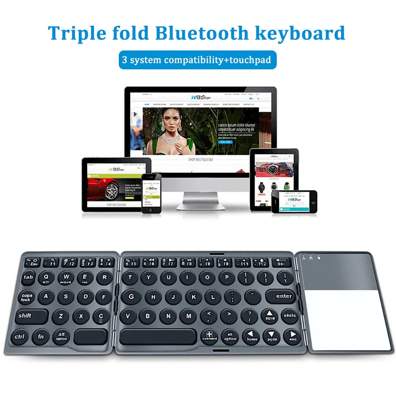 Teclado Bluetooth plegable con panel táctil, mini teclado inalámbrico, teclado recargable para tableta, portátil, iOS, Android y Windows