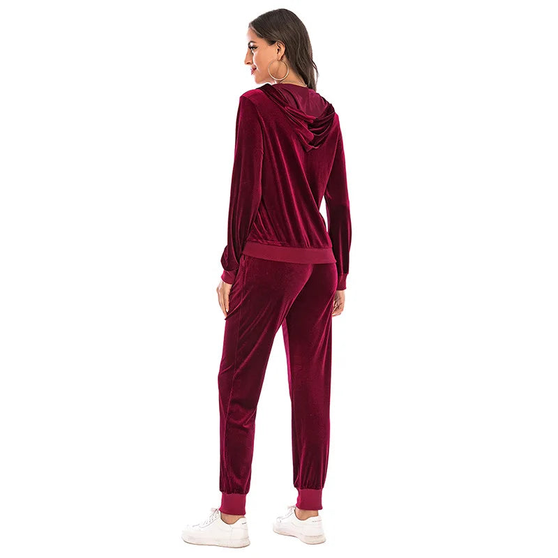 Velour Tracksuit Womens 2 Piece Sweatshirt & Sweatpants Set Full Zip Hoodie Sweatsuit with Pockets Casual Sportswear Autumn