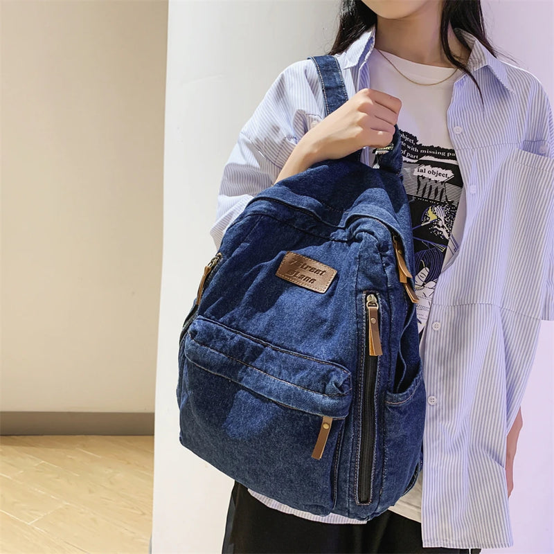 Mochilas de moda de mezclilla para la escuela, tendencia para estudiantes, bolsa de jeans, múltiples bolsillos, mochila de gran capacidad, mochila escolar femenina 2023