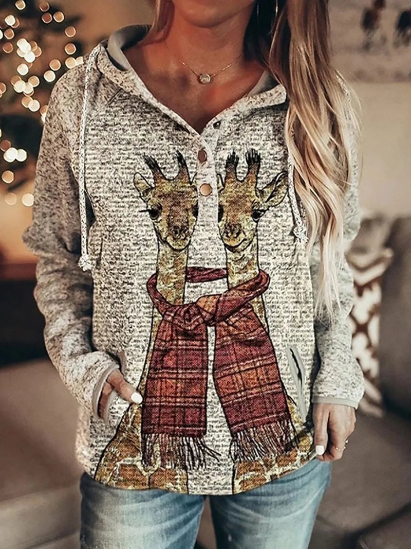 Wolf Hoodie Women Fashion Oversized Hoodies Vintage Sweats Girls Coat Women Sweatshirt Coat Hooded Pullover Owl Tracksuit Autumn