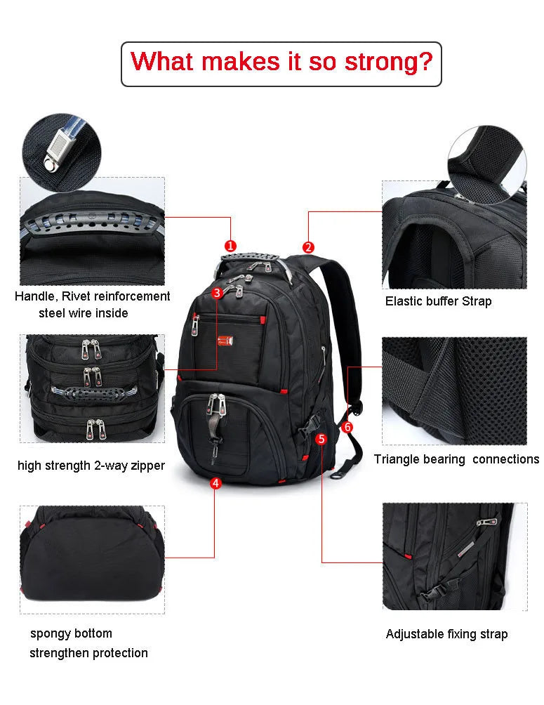 Mochila multifuncional suiza duradera para computadora portátil de 17 pulgadas, bolsa de viaje, mochila universitaria, puerto de carga USB, resistente al agua