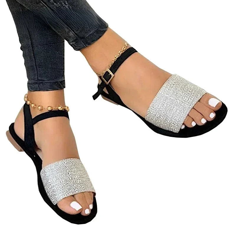 Women's Sandals 2024 New Summer Flats Ankle Strap Casual Roman Shoes Ladies Open Toe Gladiator Fashion Woman Sandals Zapatos