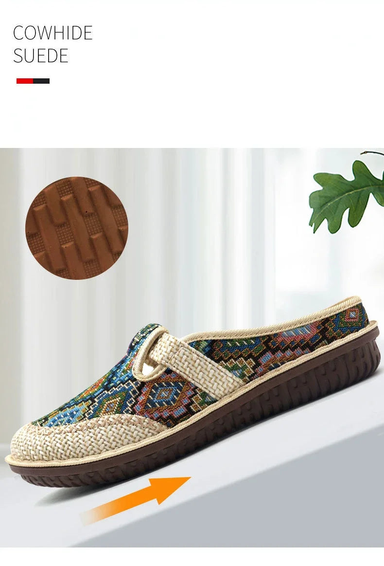 Fashion Women's Shoes Ethnic Style Embroidered Linen Breathable Outdoor Casual Slippers Shoes for Women Zapatos De Mujer 2024