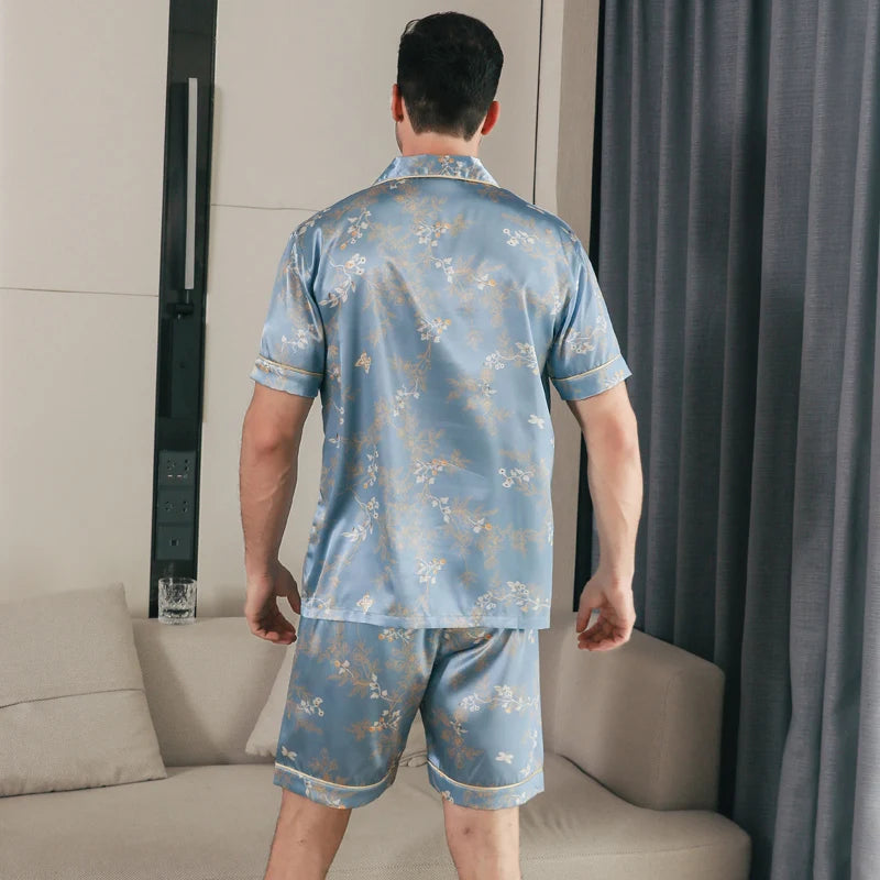 Pijama de hombre de manga corta de verano de seda helada, ropa de casa, cárdigan fino informal de verano para hombre, se puede usar como un conjunto de ropa de casa