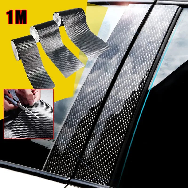 1M 3D Carbon Fiber Car Sticker DIY Paste Protector Strip Auto Door Sill Side Mirror Anti Scratch Tape Waterproof Protect Film