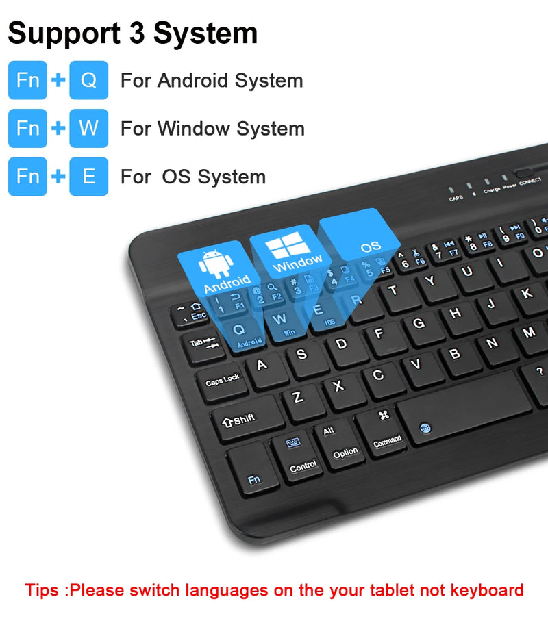 Teclado y ratón inalámbricos Bluetooth recargables para tabletas iOS, Android y Windows, iPad Air Mini Pro, teclado inglés y ruso