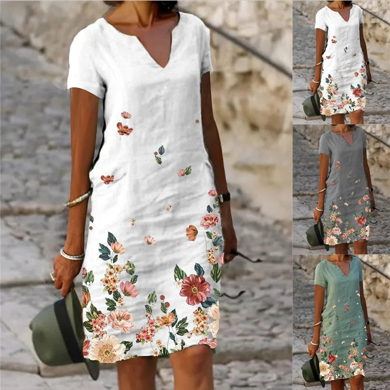 2024 verano elegante vestido de mujer de gran tamaño estampado cuello en V vestidos femeninos primavera moda playa moda casual ropa suelta señoras