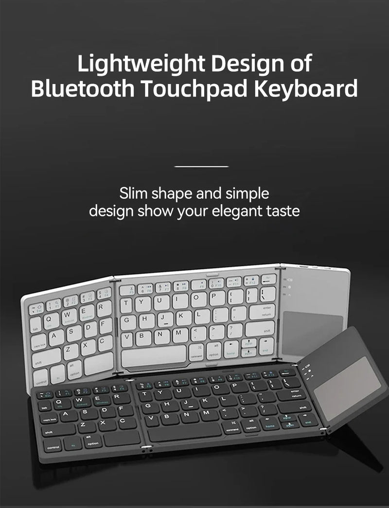 Mini teclado inalámbrico plegable con Bluetooth y panel táctil para teléfonos Windows, Android, iPad, recargable