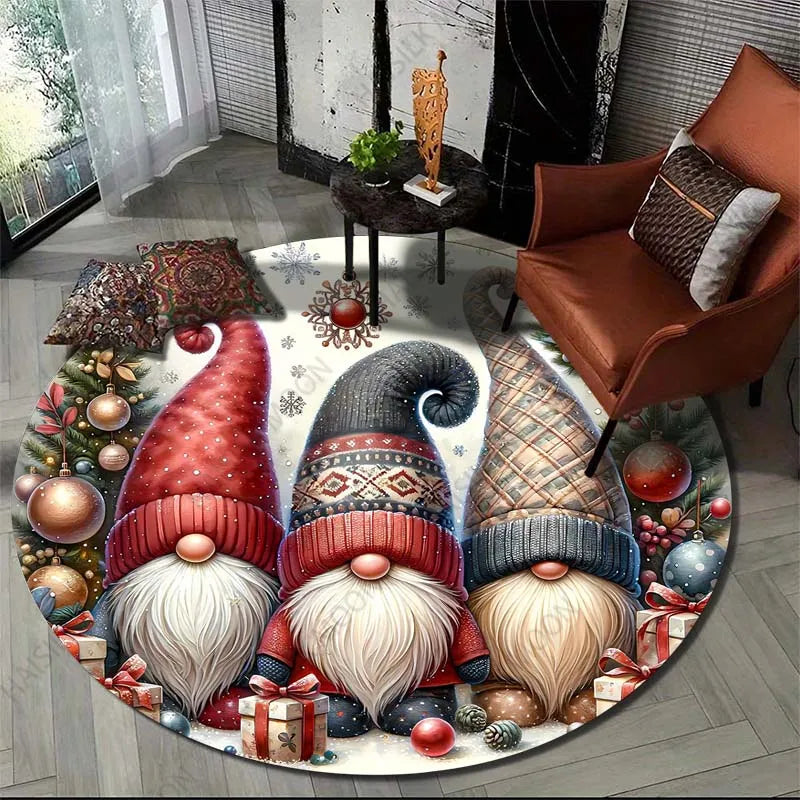 Gnome Christmas Print Round Carpet Suitable for Living Room Bedroom Carpet Flannel Non-slip Carpet, Sofa Chair Creative Door Mat