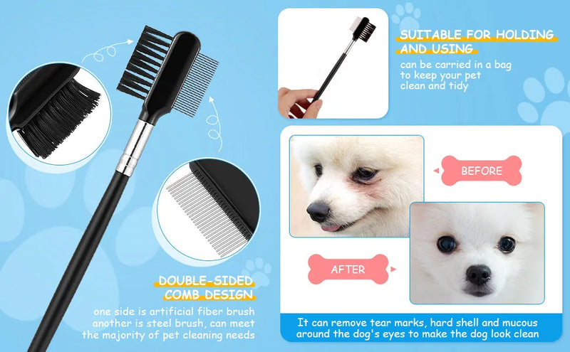 Double-sided Pet Eye Comb Brush Pets Tear Stain Remover Combs Eye Double Head Grooming Brushes Cat Dogs Removing Crust Mucus 1PC