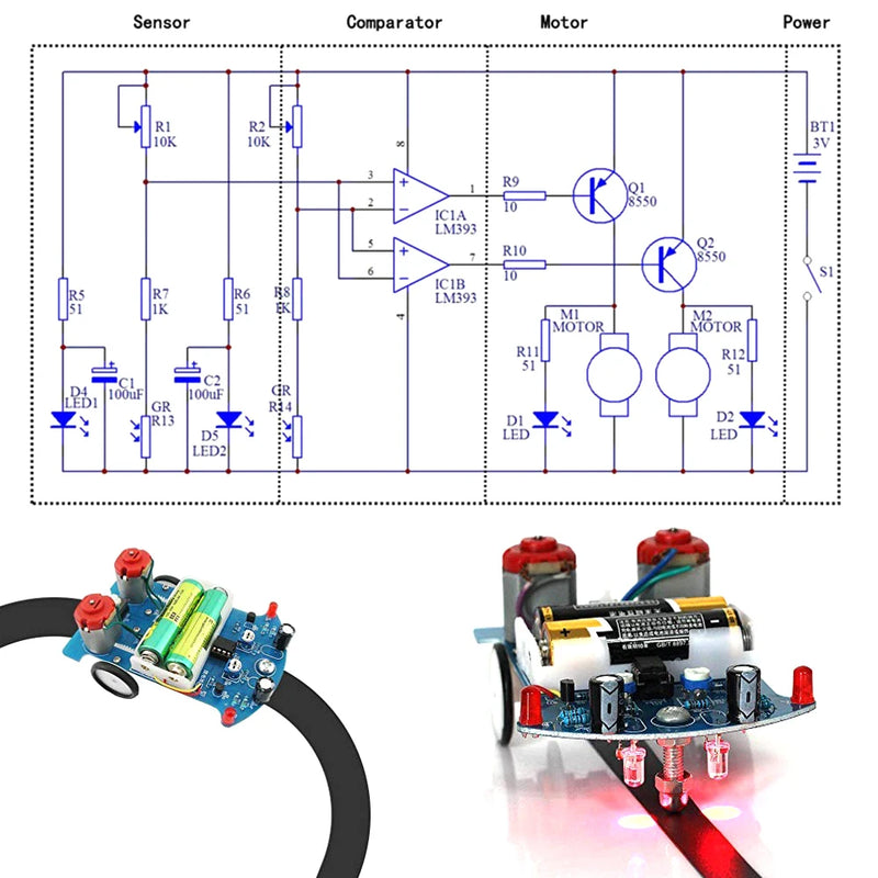 Kit de electrónica para hacer tú mismo en un coche inteligente, proyecto de soldadura, práctica de robot de seguimiento de línea para estudiantes de STEM, educación escolar