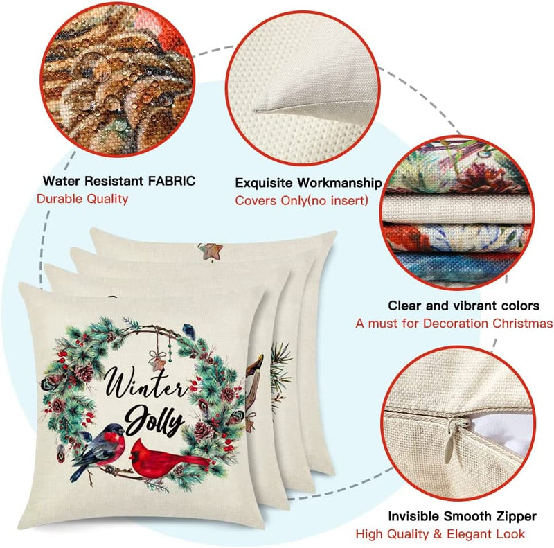 Christmas Themed Cushion Cover Christmas, Square Sofa Pillowcase for Bedroom, Living Room, Outdoor, Garden, Car 40x40 45x45