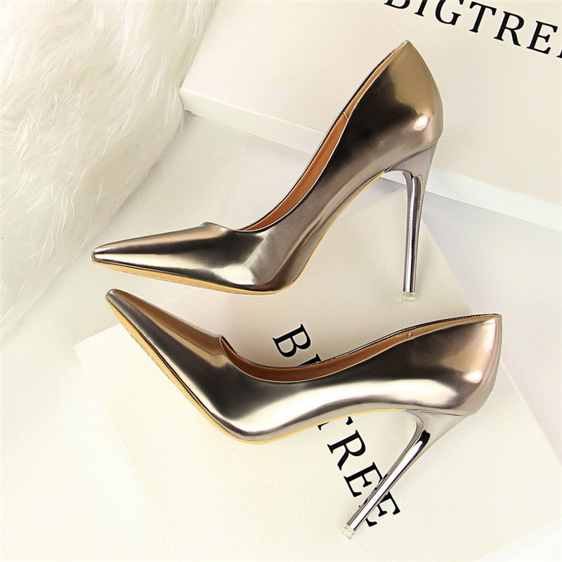 Women Metallic Leather Pumps 7.5cm 10.5cm High Heels Lady Stiletto Low Heels Wedding Bridal Silver Gold Sparkly Quality Shoes