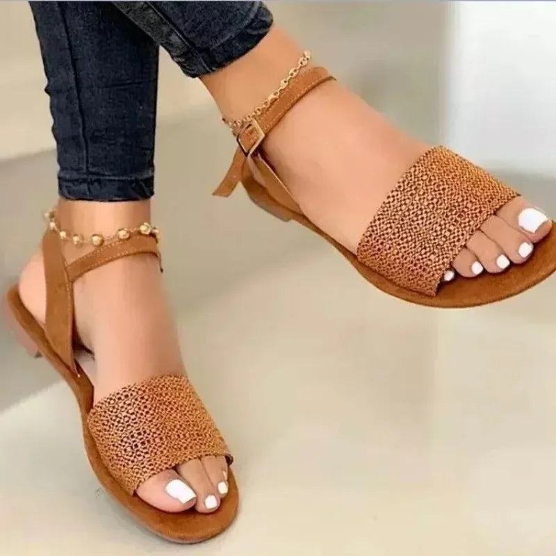 Women's Sandals 2024 New Summer Flats Ankle Strap Casual Roman Shoes Ladies Open Toe Gladiator Fashion Woman Sandals Zapatos