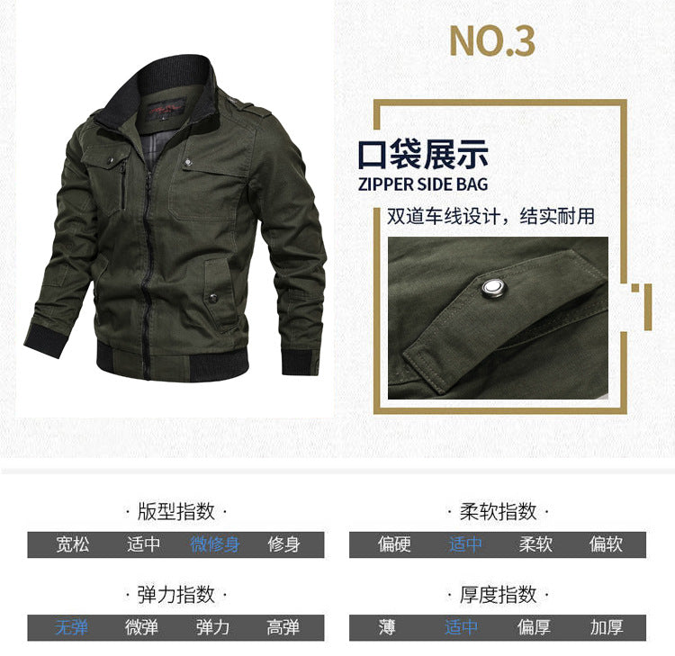 Casual solid color jacket, zippered pocket, stand up collar, oversized jacket, tough guy style, thin motorcycle top