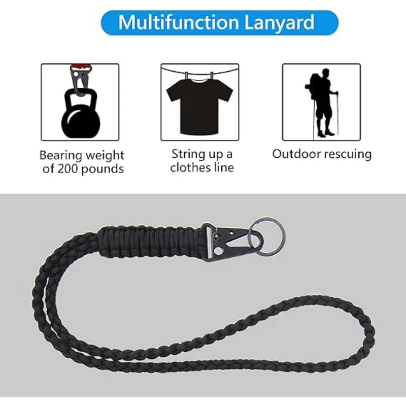 Cordón de paracaídas DIY, cinturón trenzado con hebilla de acero negro, cordón para teléfono móvil para acampar, andar en bicicleta, campo, supervivencia al aire libre, llavero