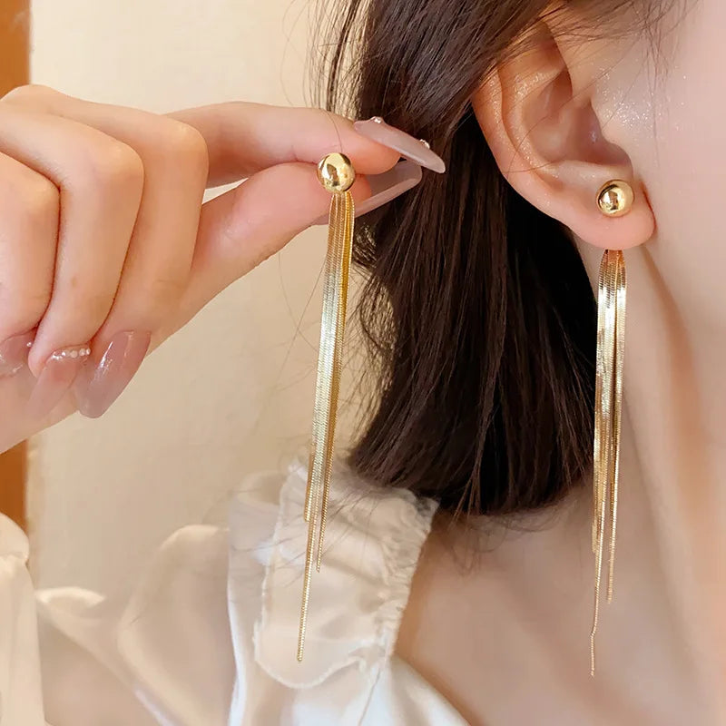 New Fashion Trend Unique Design Elegant Exquisite Long Snake Bone Tassel Earrings For Women Jewelry Wedding Party Premium Gift