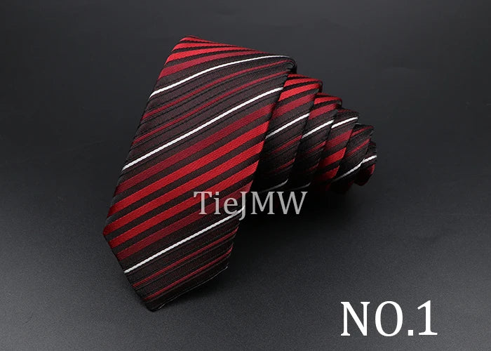 Men's Classic Skinny Stripe Necktie Red Navy Blue Ties Jacquard Woven Solid Plaid Dots Tie Daily Wear Cravat Wedding Party Gift