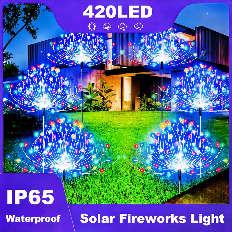 420LED Solar Firework Lights Outdoor IP65 Waterproof 300/200/60LED Solar Garden Flower Lights 1 Pack With 8 Lighting Modes Light