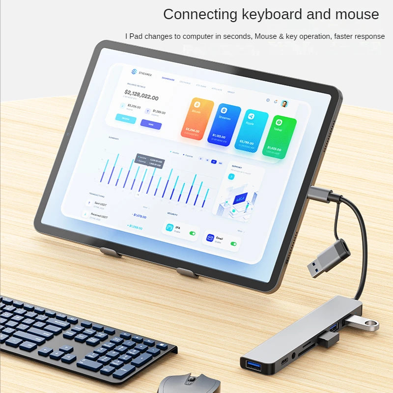 USB 3.0 Type C Adapter Docking Ststion USB 2.0 Port TF SD Card Reader Audio Output Multi-hub Splitter  for Macbook Pro Computer