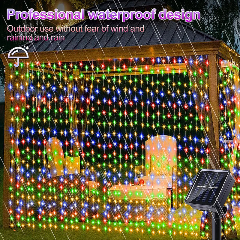 3x3M 300Leds Solar Curtain String Lights Outdoor Waterproof Garden Decoration Fairy Garland 8 Lighting Modes Christmas Lighting