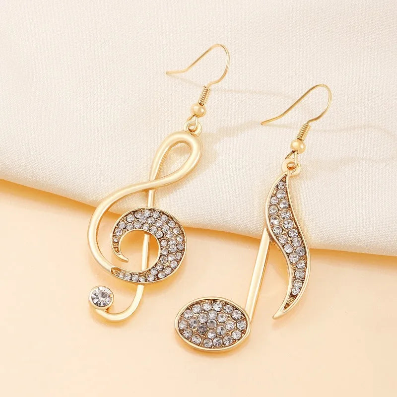 Exquisite Golden Music Symbol Design, Sparkling Rhinestone Women's Earrings, Holiday Music Enthusiast Gift