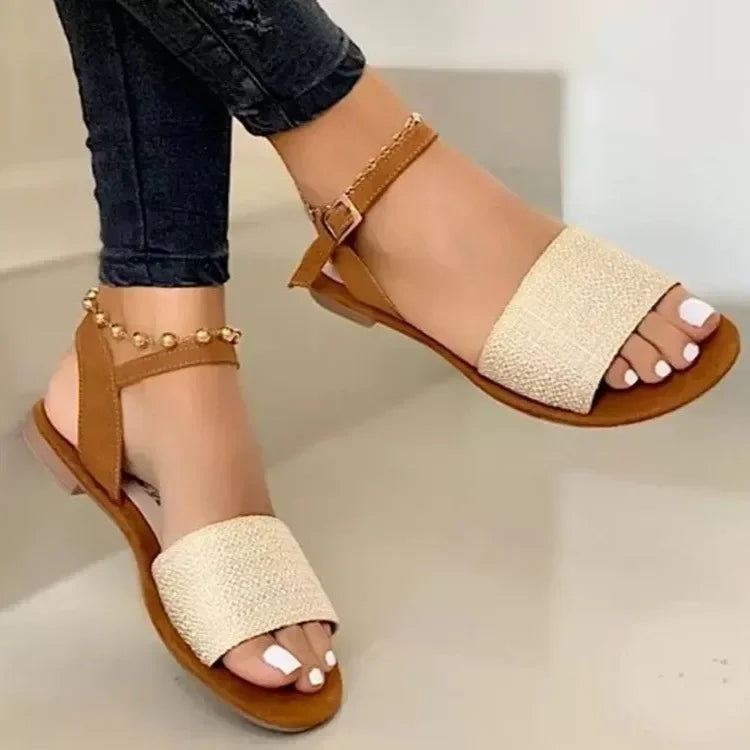 Women's Sandals 2024 New Summer Flats Ankle Strap Casual Roman Shoes Ladies Open Toe Gladiator Fashion Woman Sandals Zapatos