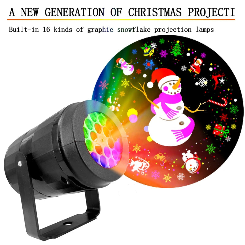 1pc-Christmas Storm 16 Pattern Rotating Projection Lamp Indoor Christmas Decoration