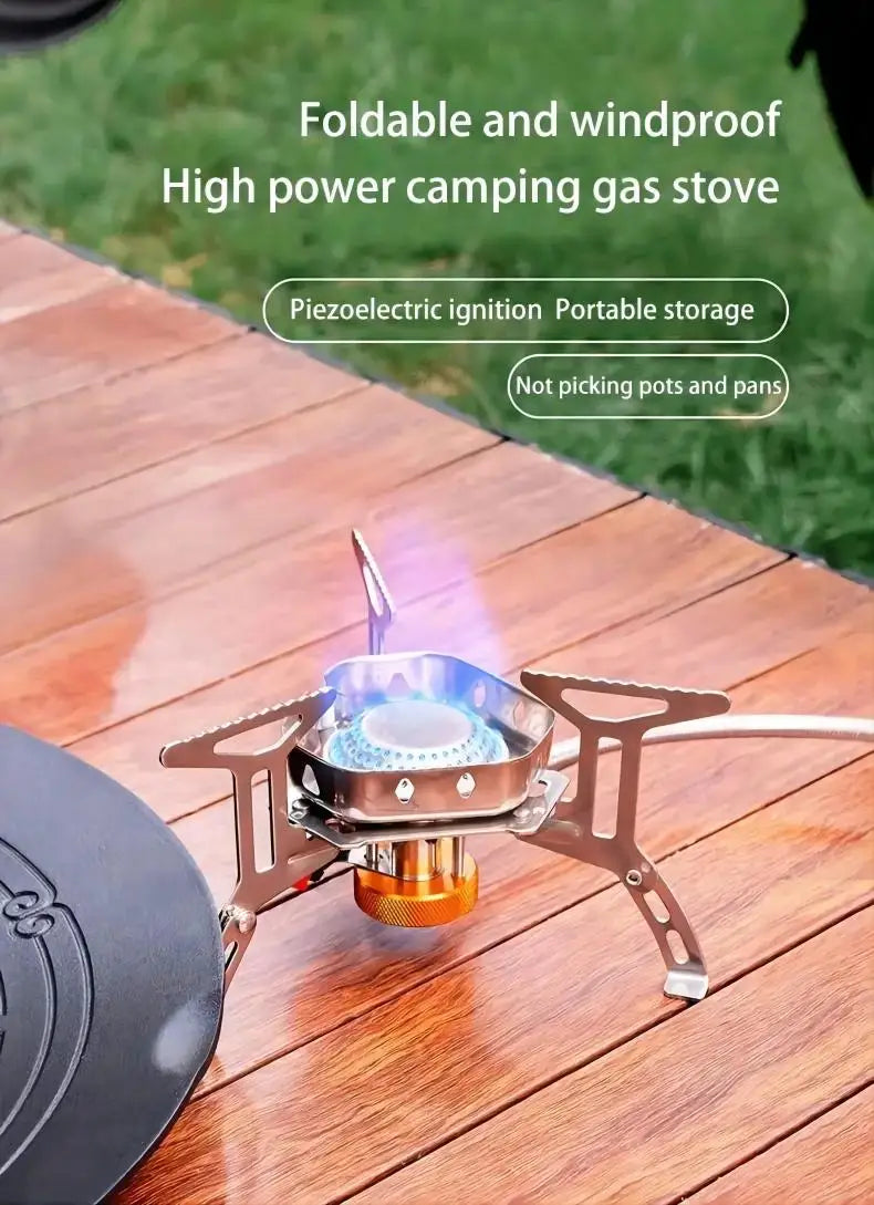 Estufa de gas para campamento a prueba de viento de 3800 W con adaptador para bidón de combustible, quemador plegable portátil para mochileros al aire libre, senderismo, picnic