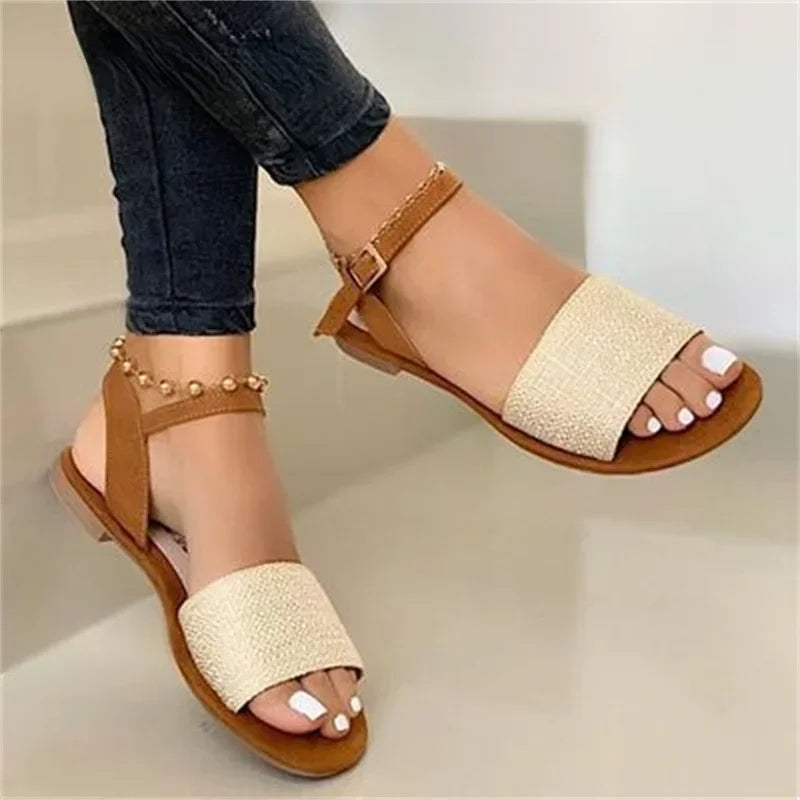 Women's Sandals 2024 New Summer Flats Ankle Strap Casual Roman Shoes Ladies Open Toe Gladiator Fashion Woman Sandals Zapatos