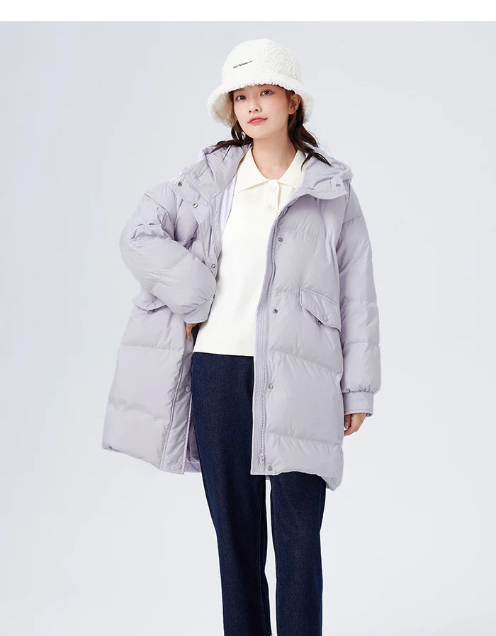 Chaqueta de plumón Semir para mujer, de largo medio, con capucha a cuadros, abrigo grueso de gran tamaño, novedad de invierno de 2023