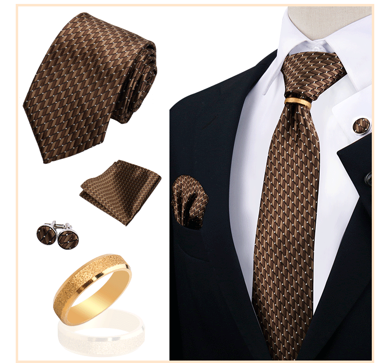 Corbatas para hombre con juego de broches y anillos, diseño de marca, corbatas, pañuelos, gemelos, regalos para bodas y fiestas, accesorios para hombre