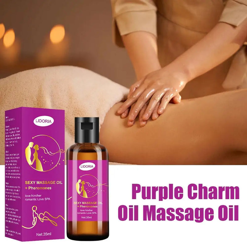 Aceite de masaje sensual Passion para relajación en pareja Aceite Purple Charm para terapia de masajes Deslizamiento perfecto y piel suave