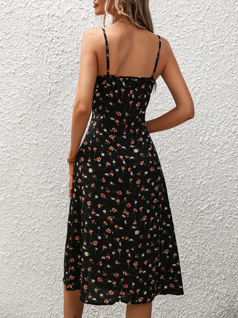 Vestido de verano 2024 con tirantes finos y estampado de lunares, sin mangas, con abertura, estilo bohemio, informal, para playa