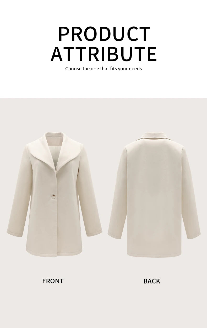 Autumn and winter European and American fashion jacket, collar, medium to long woolen coat, women's loose one button solid color