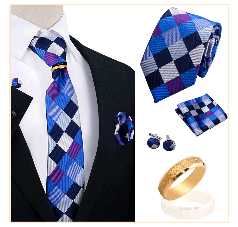 Corbatas para hombre con juego de broches y anillos, diseño de marca, corbatas, pañuelos, gemelos, regalos para bodas y fiestas, accesorios para hombre