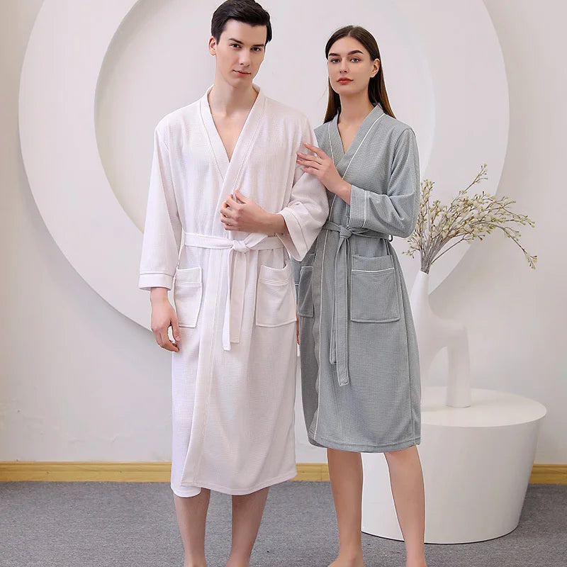 Couple's Waffle Texture Robes Lightweight Robes for Couple taking bath  Bathrobe Soft Sleepwear Ladies Nightgowns