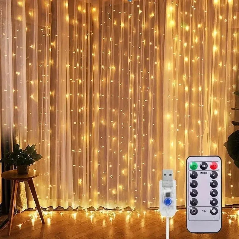 1 paquete de luces LED para cortina con control remoto USB de 8 modos, para bodas, hogar, fiestas, ventanas, paredes, decoraciones de Halloween y Navidad