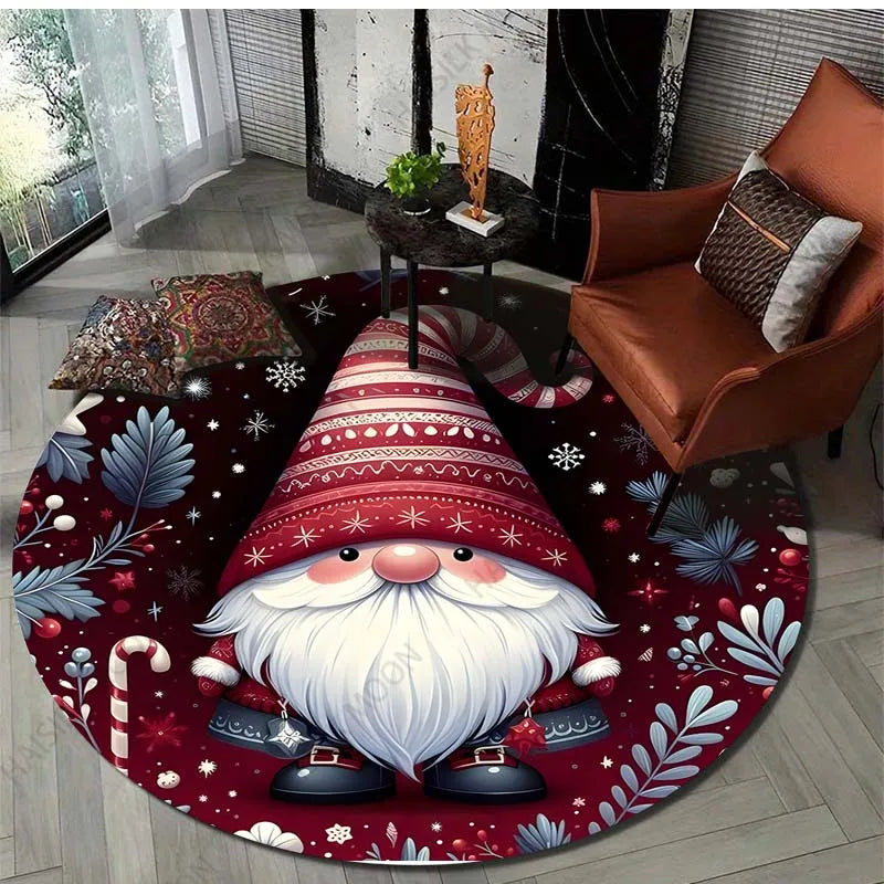 Gnome Christmas Print Round Carpet Suitable for Living Room Bedroom Carpet Flannel Non-slip Carpet, Sofa Chair Creative Door Mat