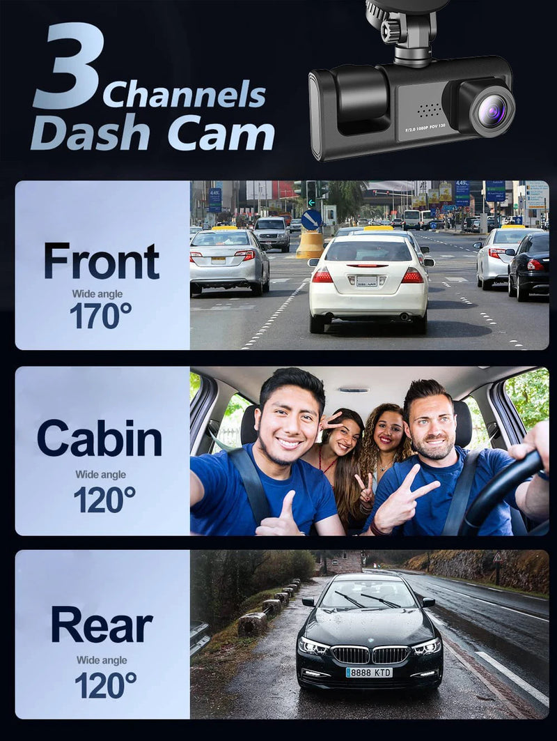 3 Channel WIFI Car DVR HD 1080P Inside Vehicle Dash Cam Three Way Camera DVRs Recorder Video Registrator Mini Dashcam Camcorder